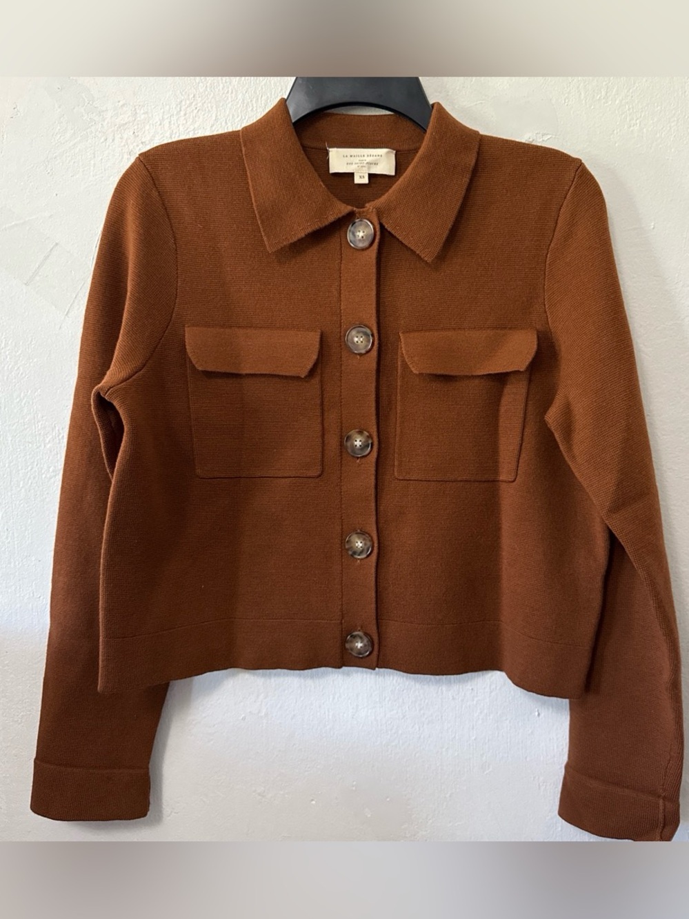 SEZANE Betty Cardigan 100% Merino Wool Jacket Long Sleeve  Size XS Brown